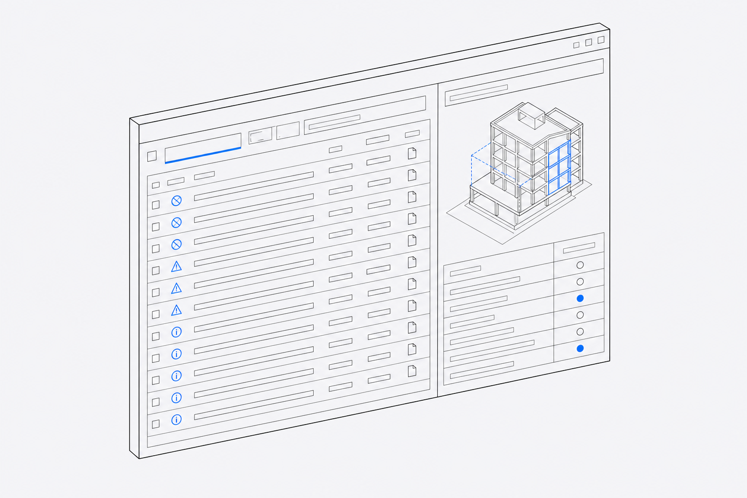 A punch list of findings, each row labelled blocker, risk or note, with the file and page cited.